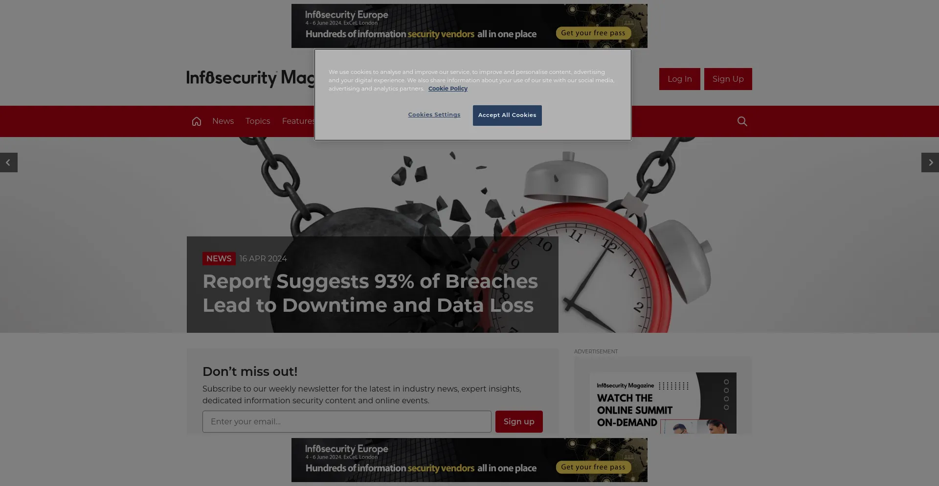 Screenshot of infosecurity-magazine.com homepage