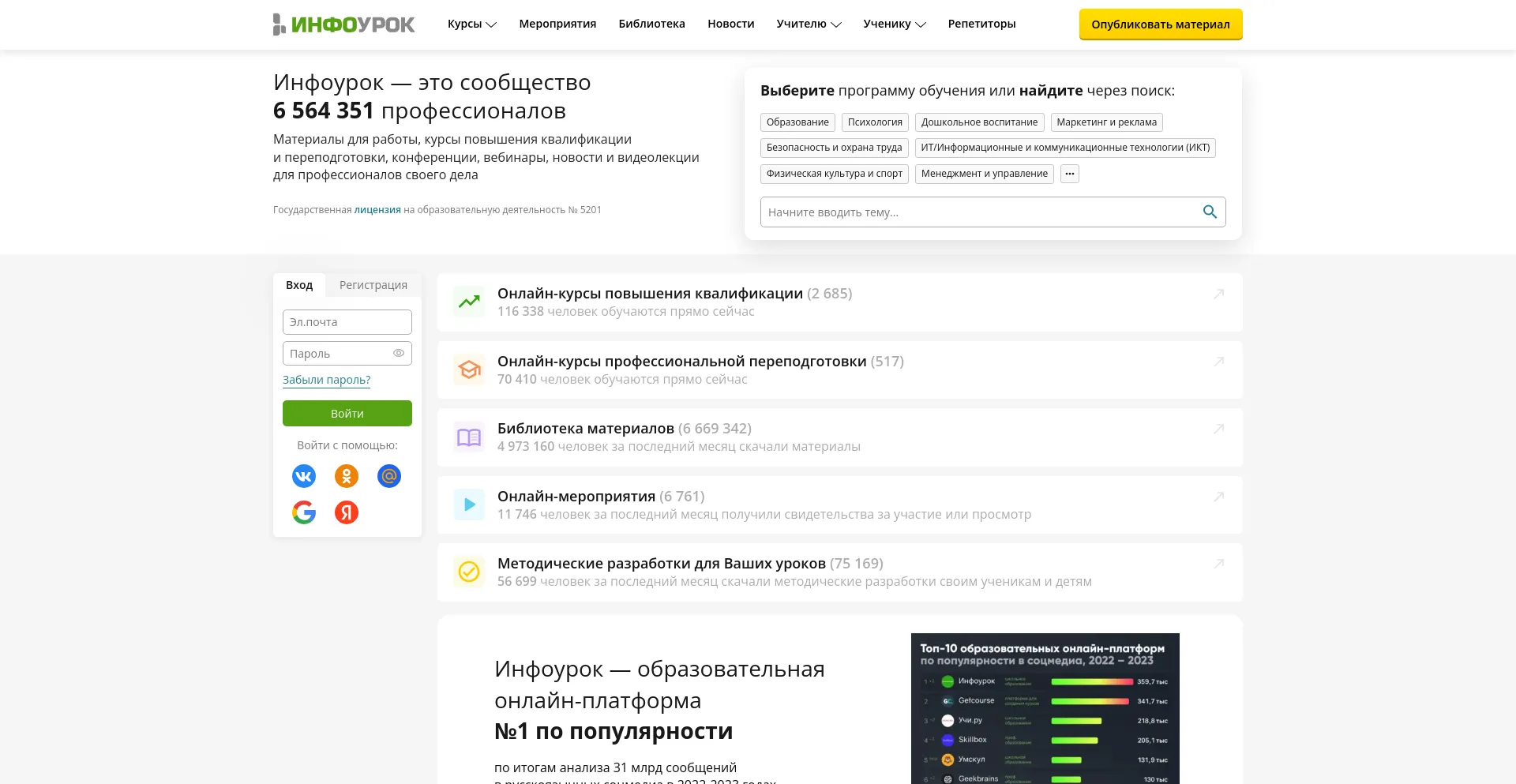 Screenshot of infourok.ru homepage