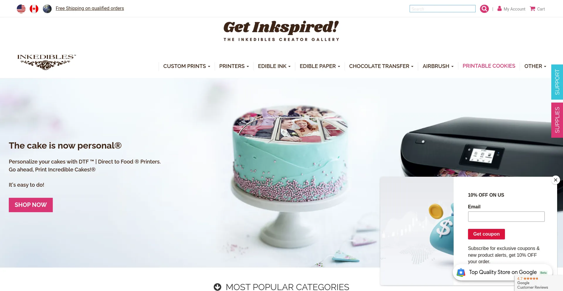 Screenshot of inkedibles.com homepage