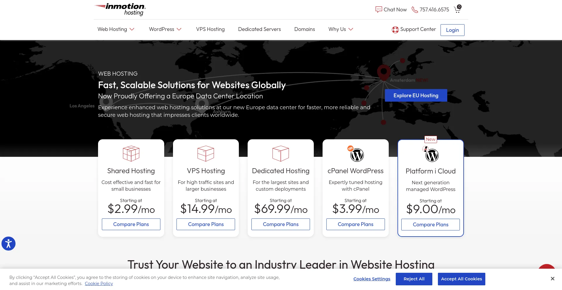 Screenshot of inmotionhosting.com homepage