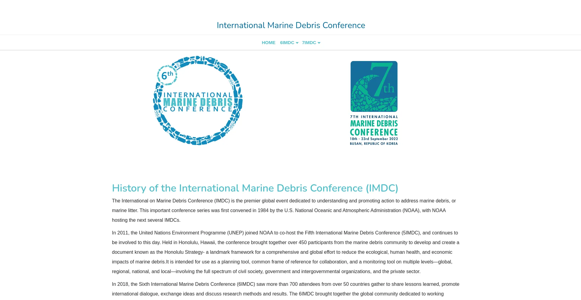 Screenshot of internationalmarinedebrisconference.org homepage