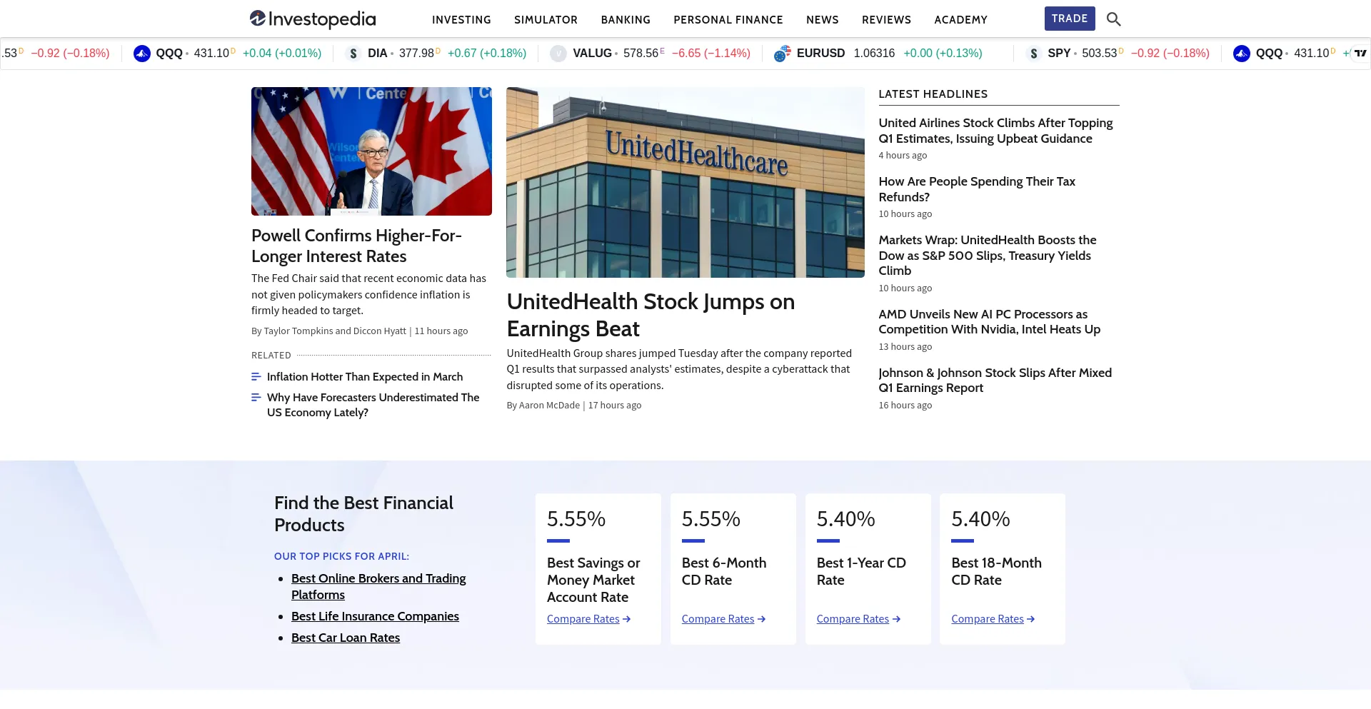 Screenshot of investopedia.com homepage