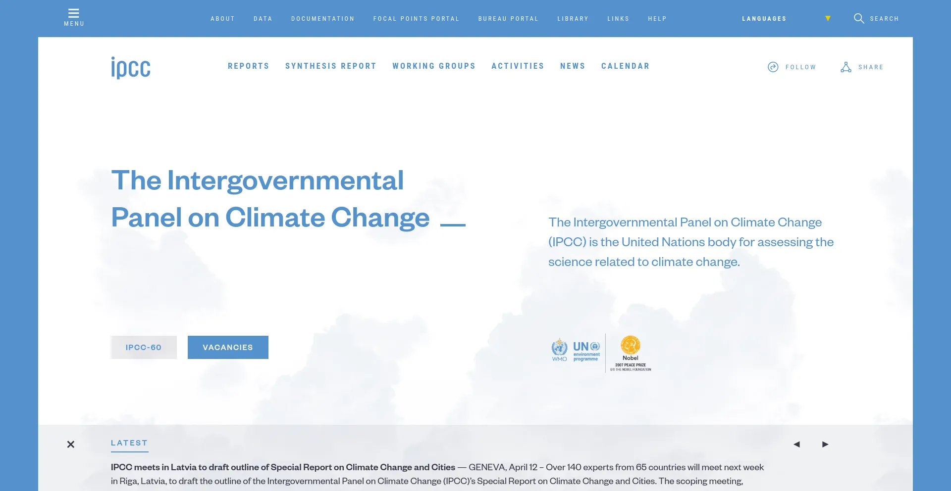 Screenshot of ipcc.ch homepage