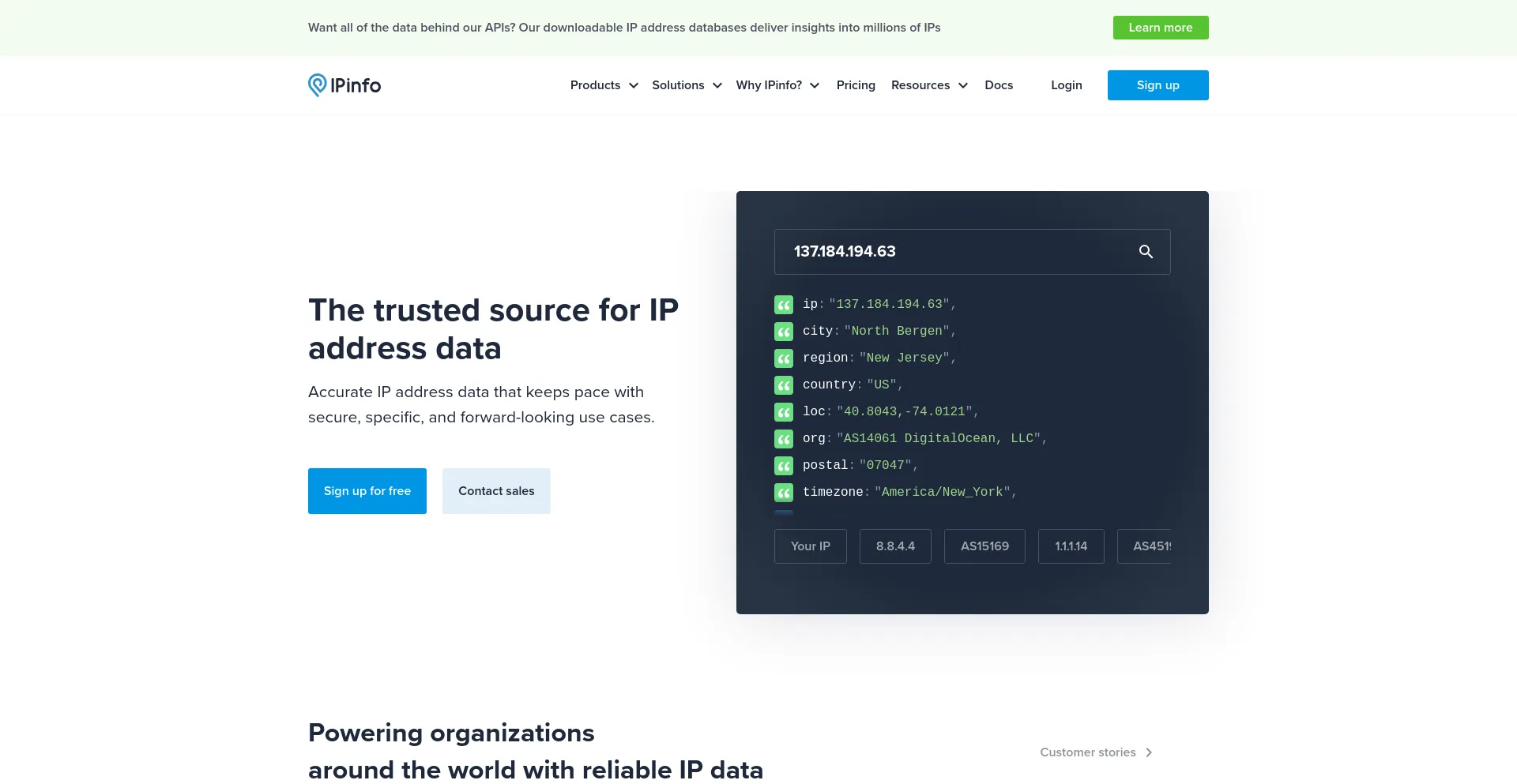 Screenshot of ipinfo.io homepage