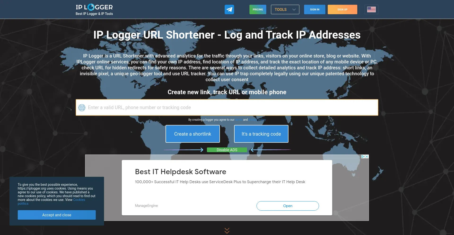 Screenshot of iplogger.org homepage