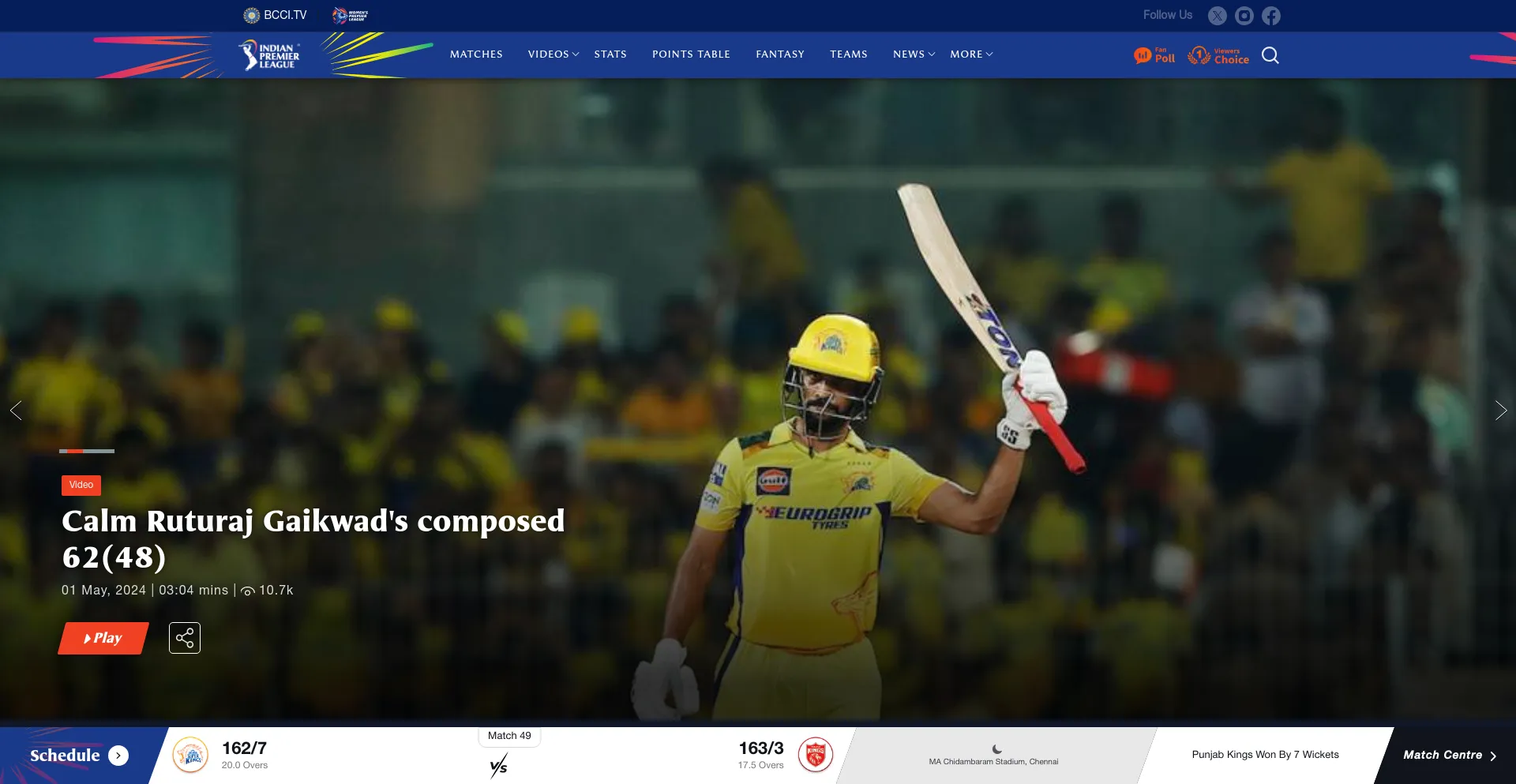 Screenshot of iplt20.com homepage