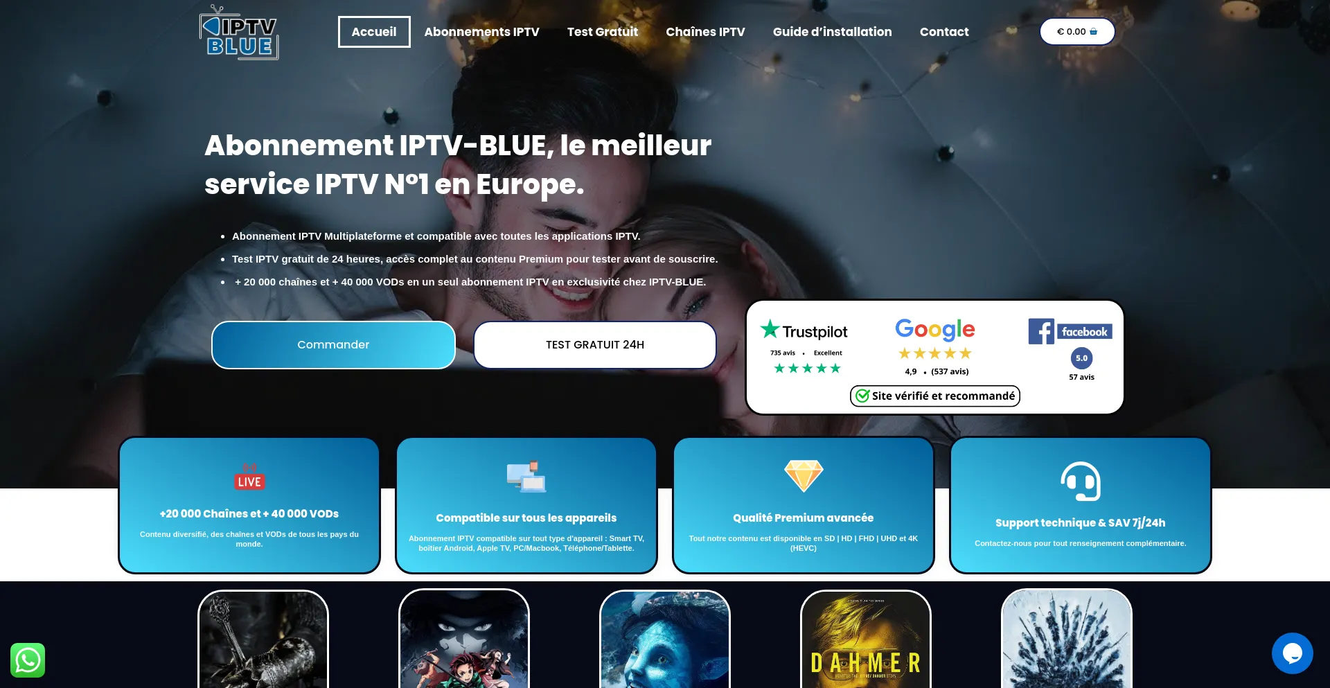 Screenshot of iptv-blue.com homepage