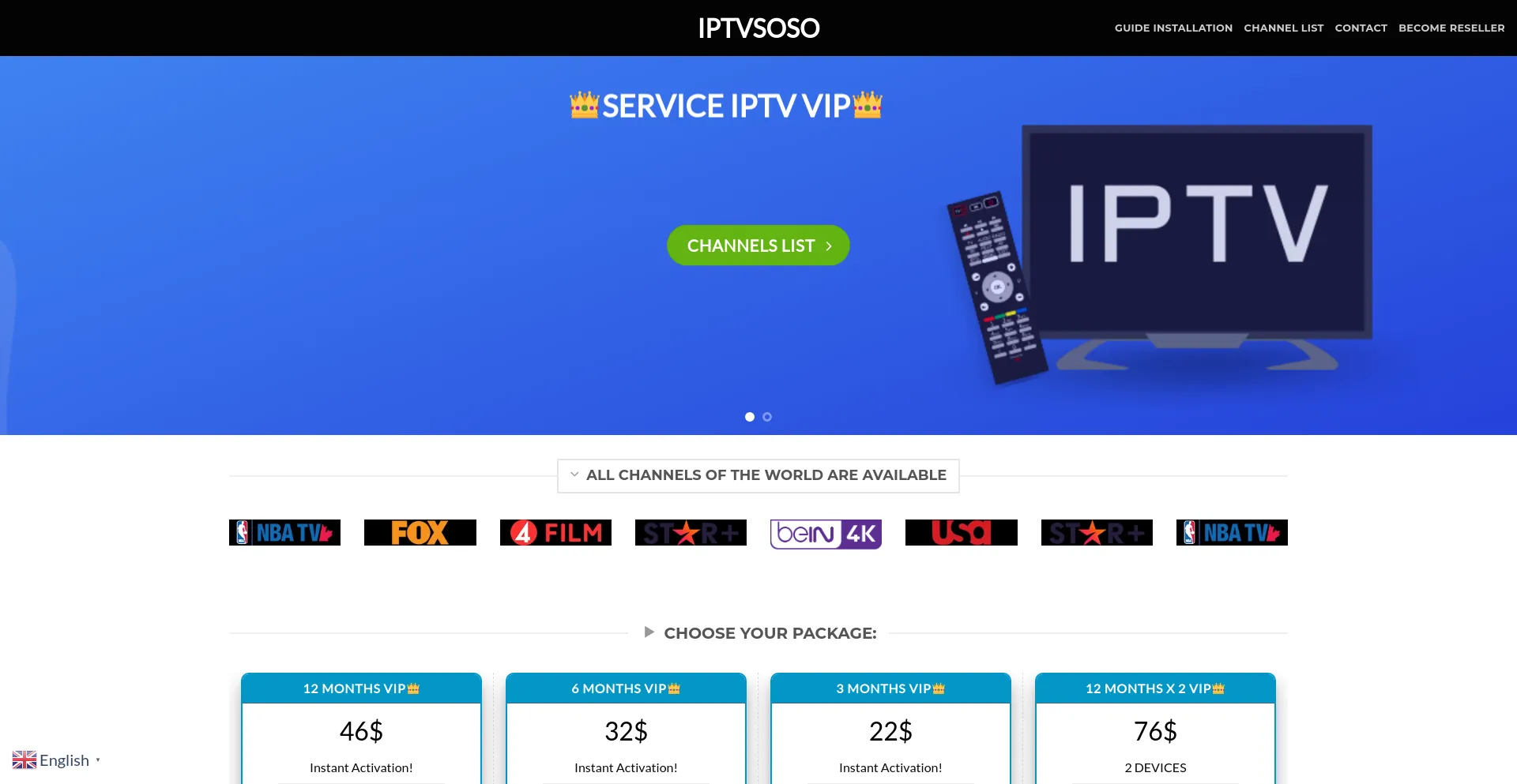 Screenshot of iptvsoso.com homepage