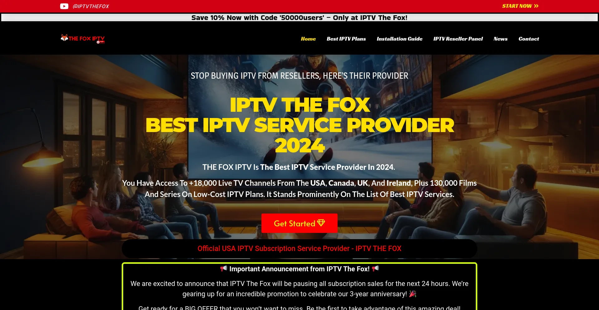 Screenshot of iptvthefox.com homepage