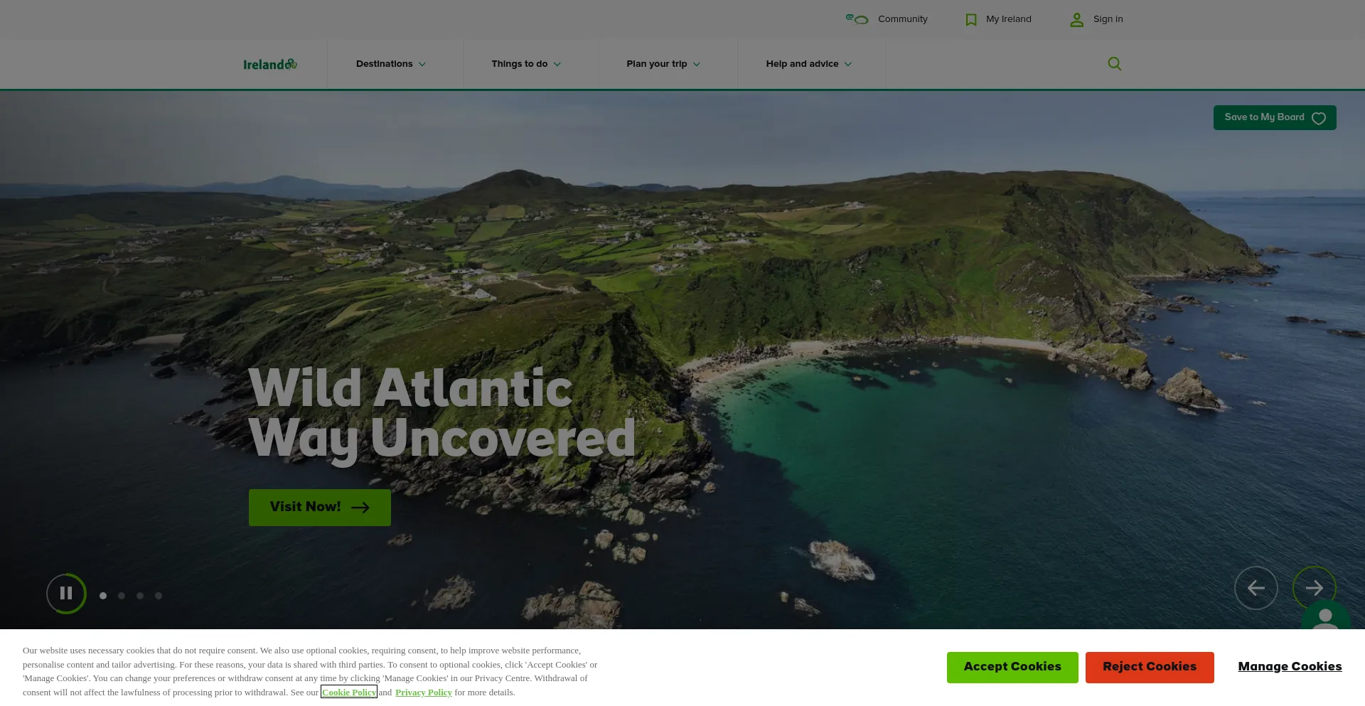 Screenshot of ireland.com homepage