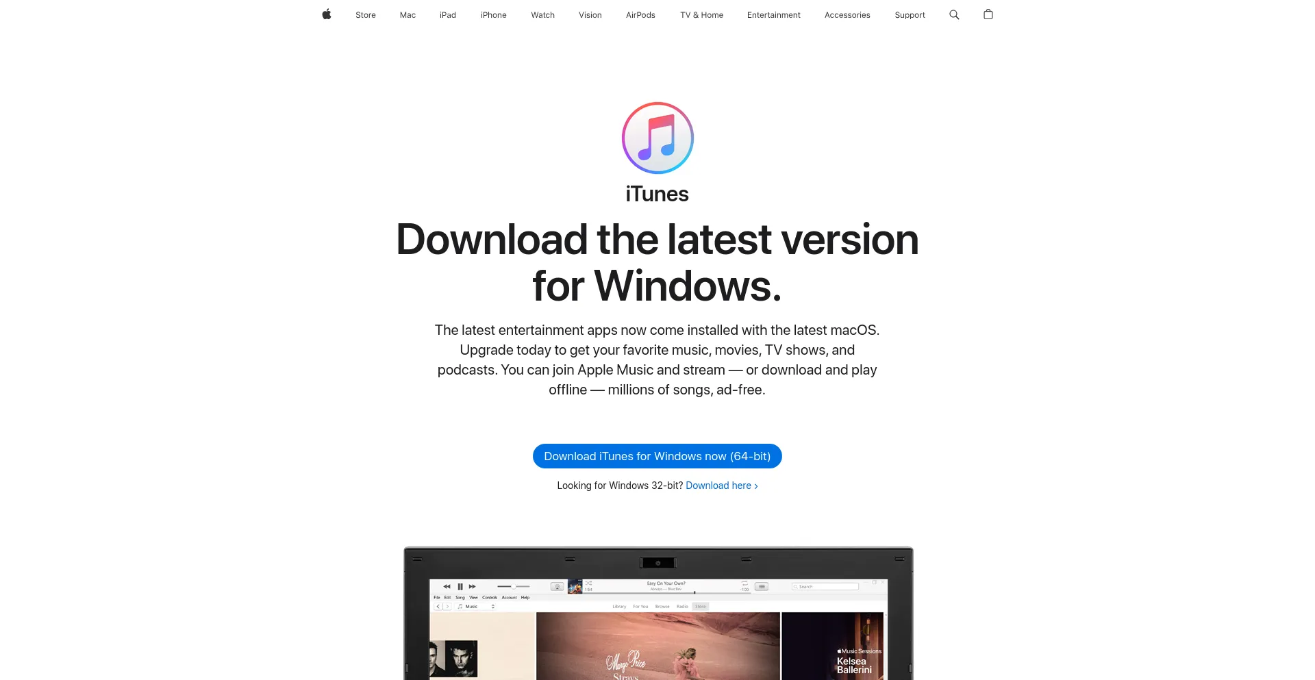 Screenshot of itunes.com homepage