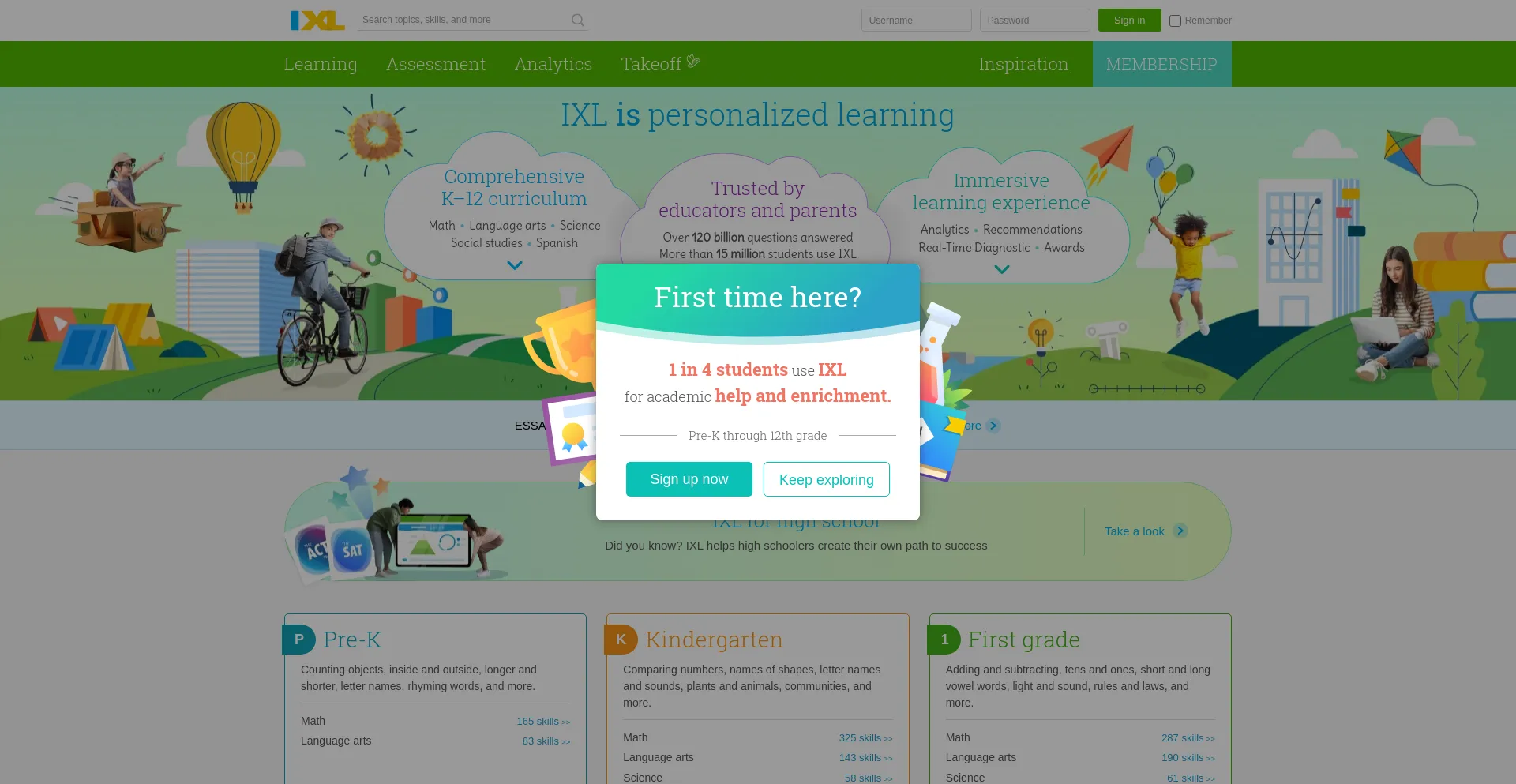 Screenshot of ixl.com homepage