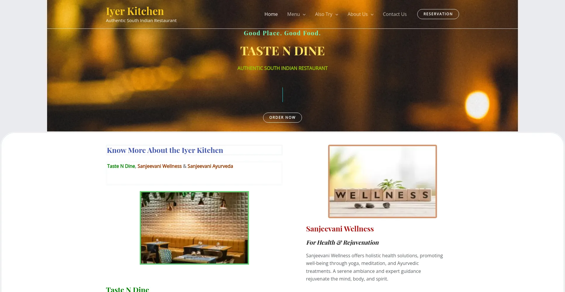 Screenshot of iyerkitchen.org homepage