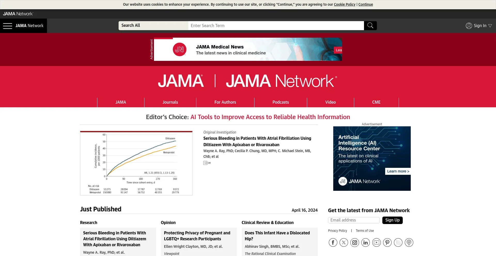 Screenshot of jamanetwork.com homepage