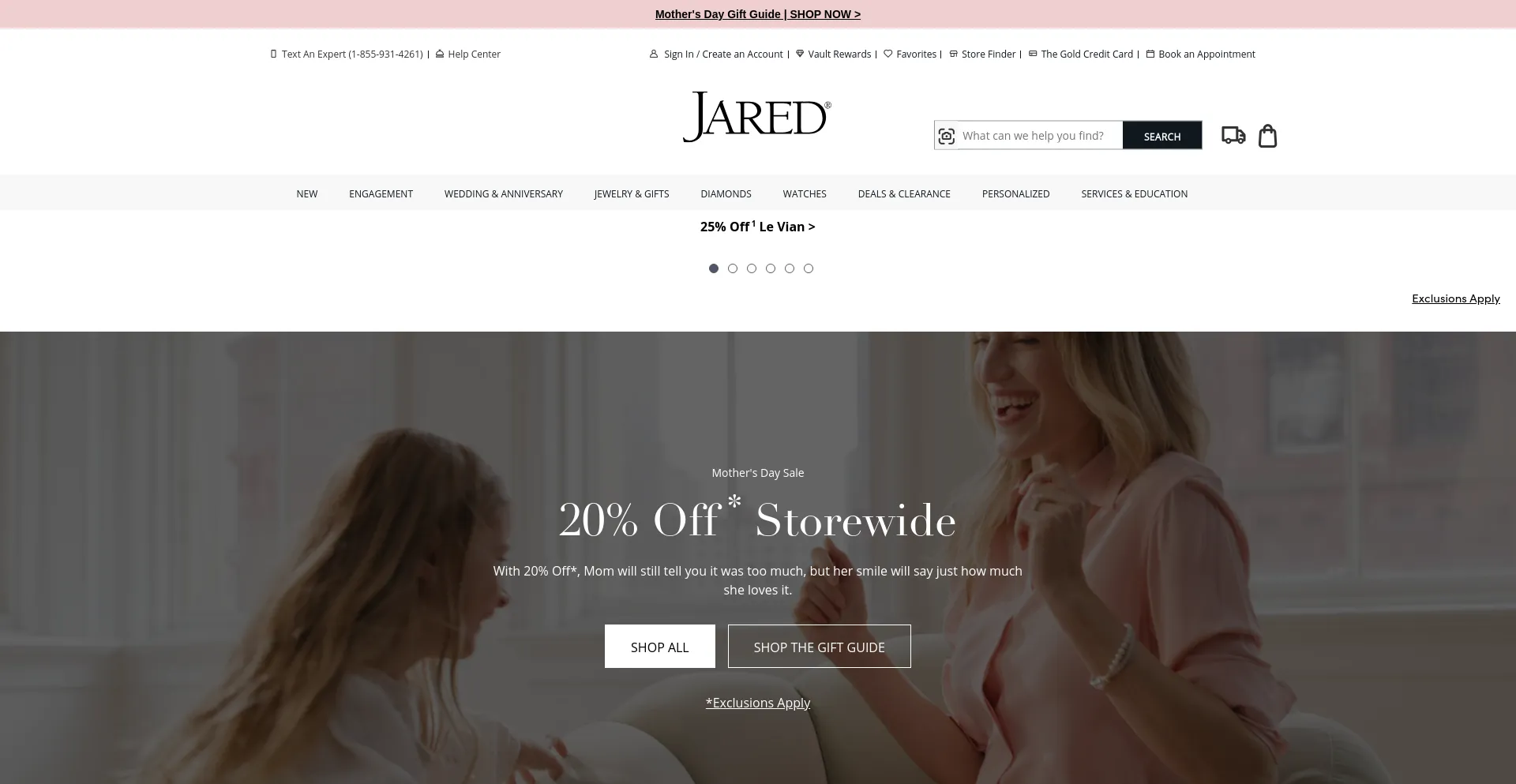 Screenshot of jared.com homepage