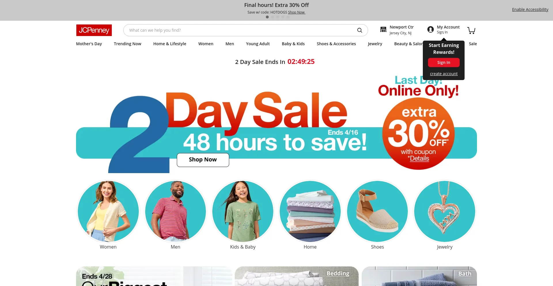 Screenshot of jcpenney.com homepage