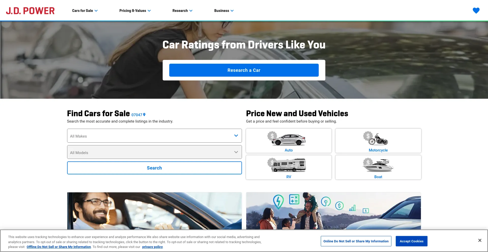 Screenshot of jdpower.com homepage