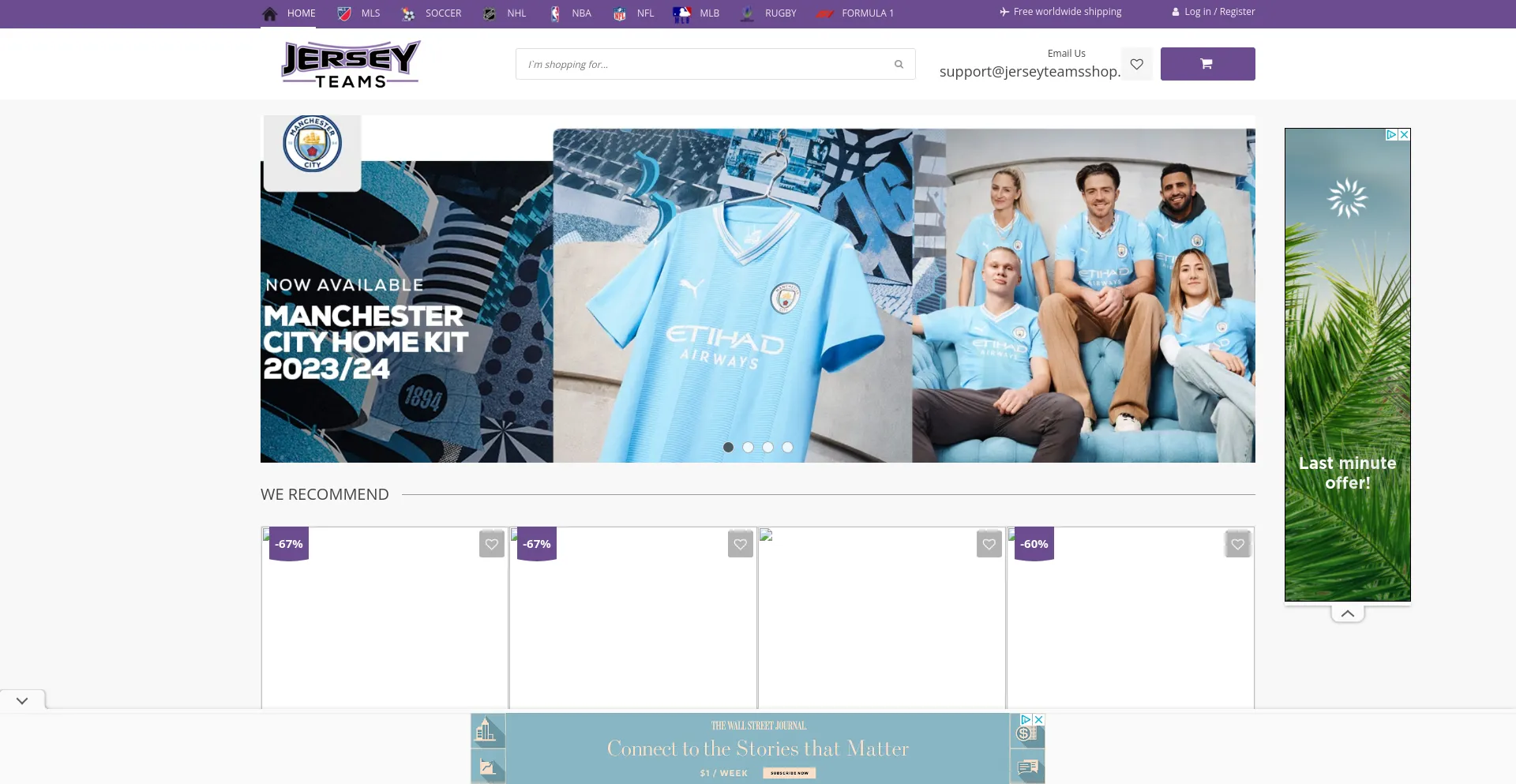 Screenshot of jerseyteamsshop.com homepage