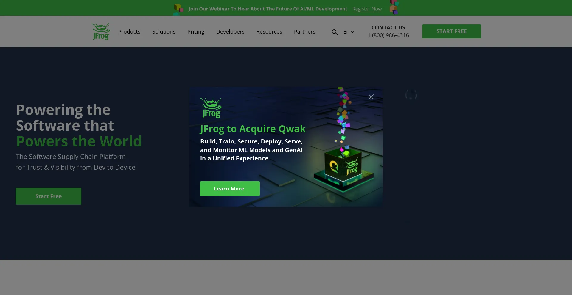 Screenshot of jfrog.com homepage