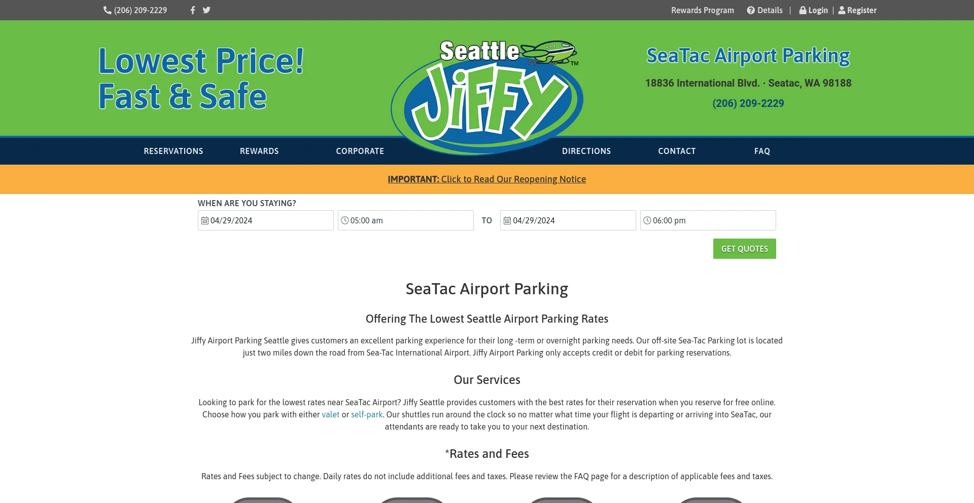 Screenshot of jiffyseattle.com homepage