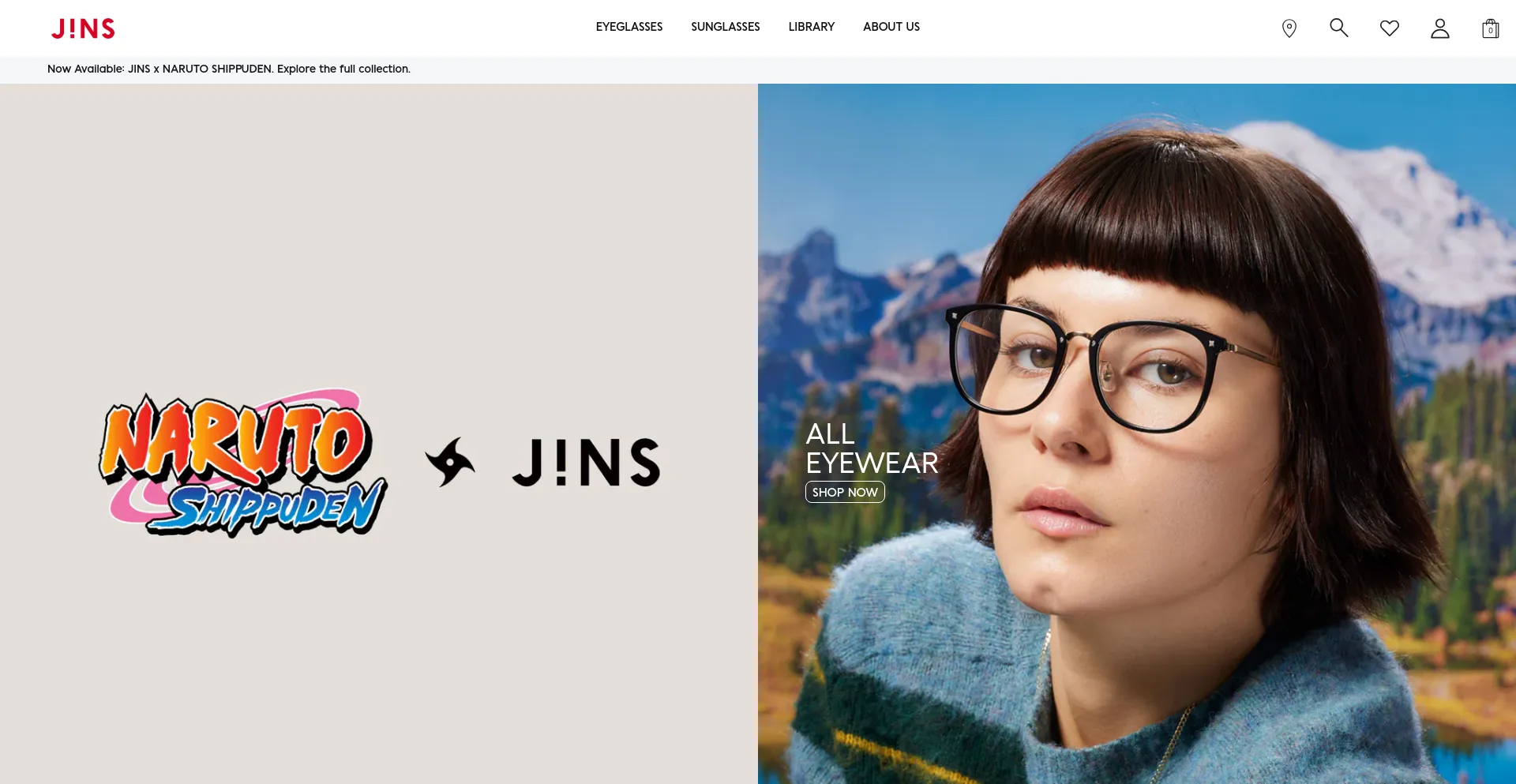 Screenshot of jins.com homepage