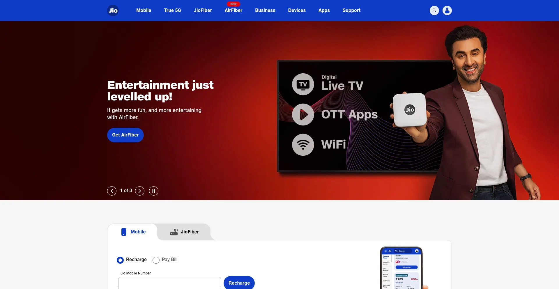 Screenshot of jio.com homepage