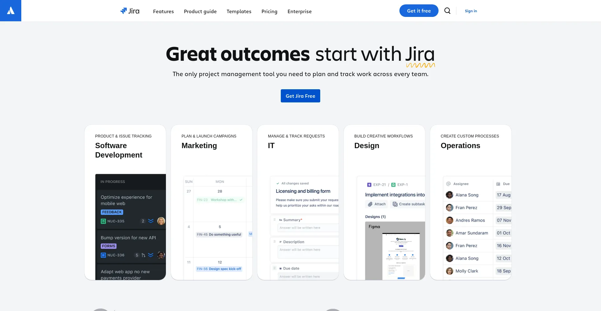 Screenshot of jira.com homepage