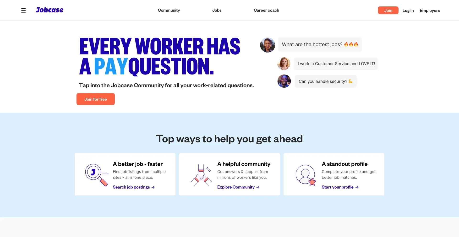 Screenshot of jobcase.com homepage