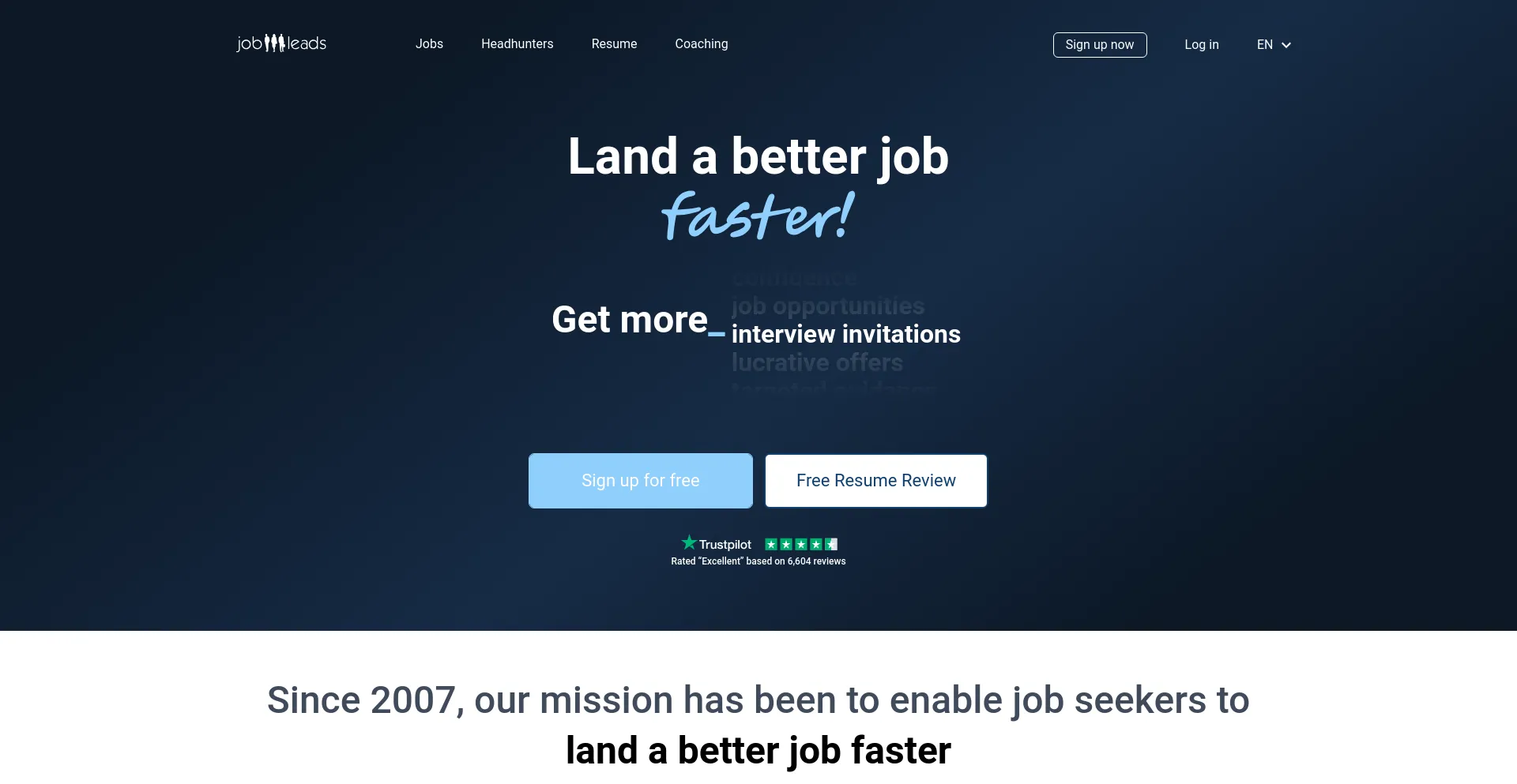 Screenshot of jobleads.com homepage