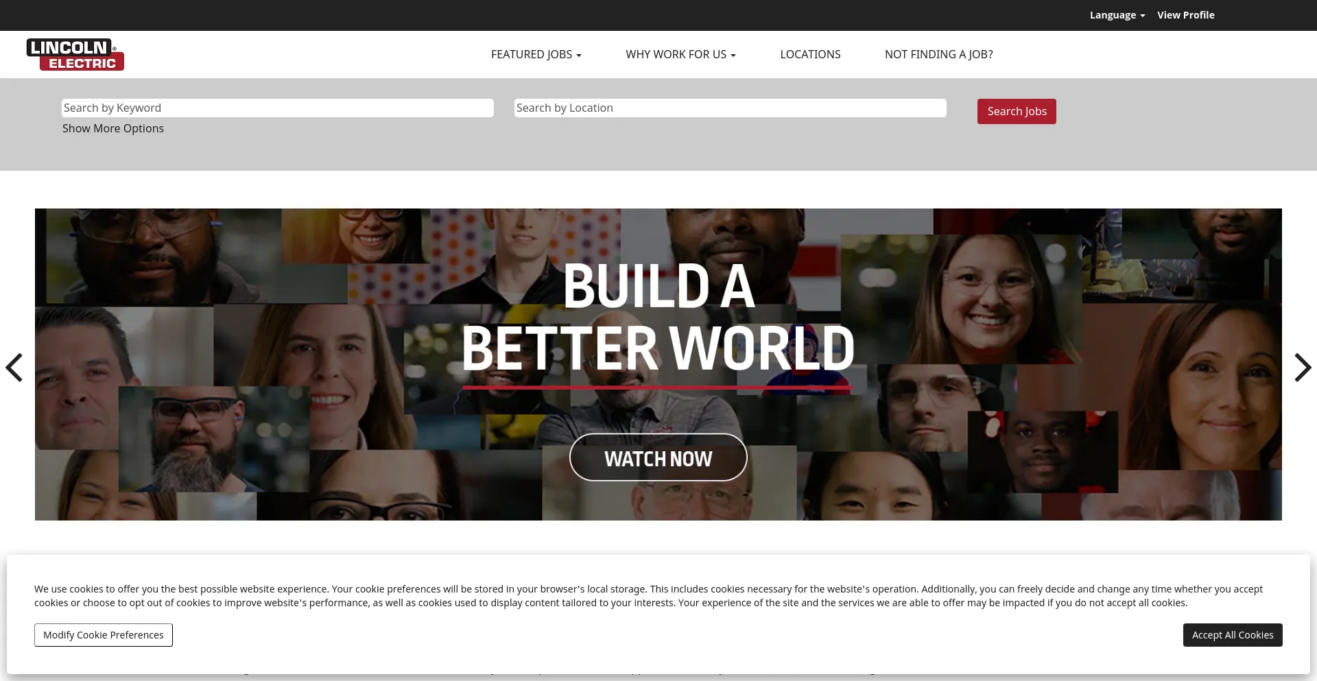 Screenshot of jobs.lincolnelectric.com homepage