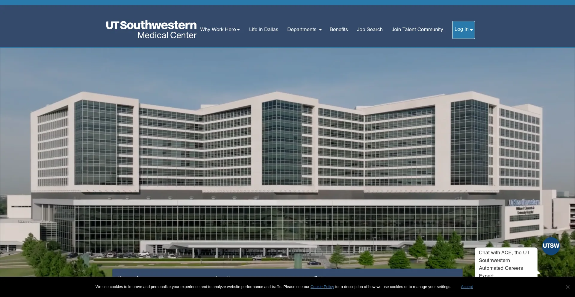 Screenshot of jobs.utsouthwestern.edu homepage