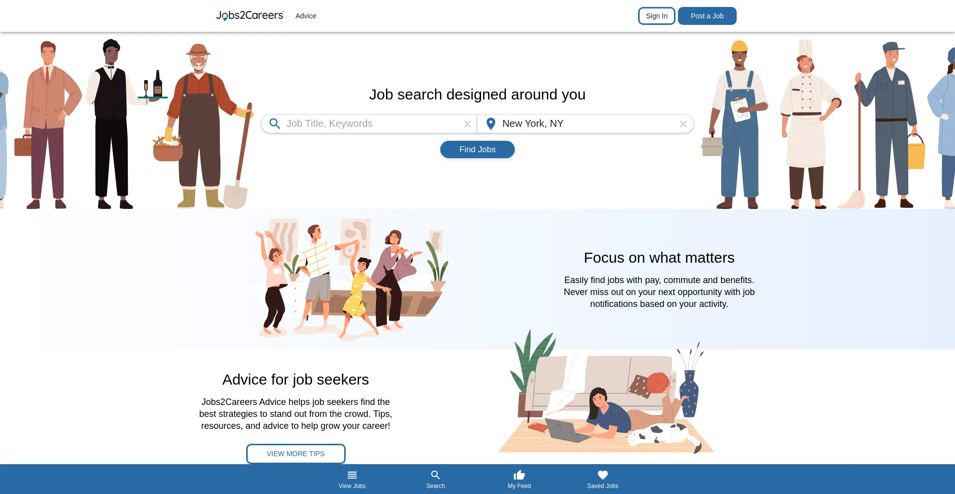 Screenshot of jobs2careers.com homepage