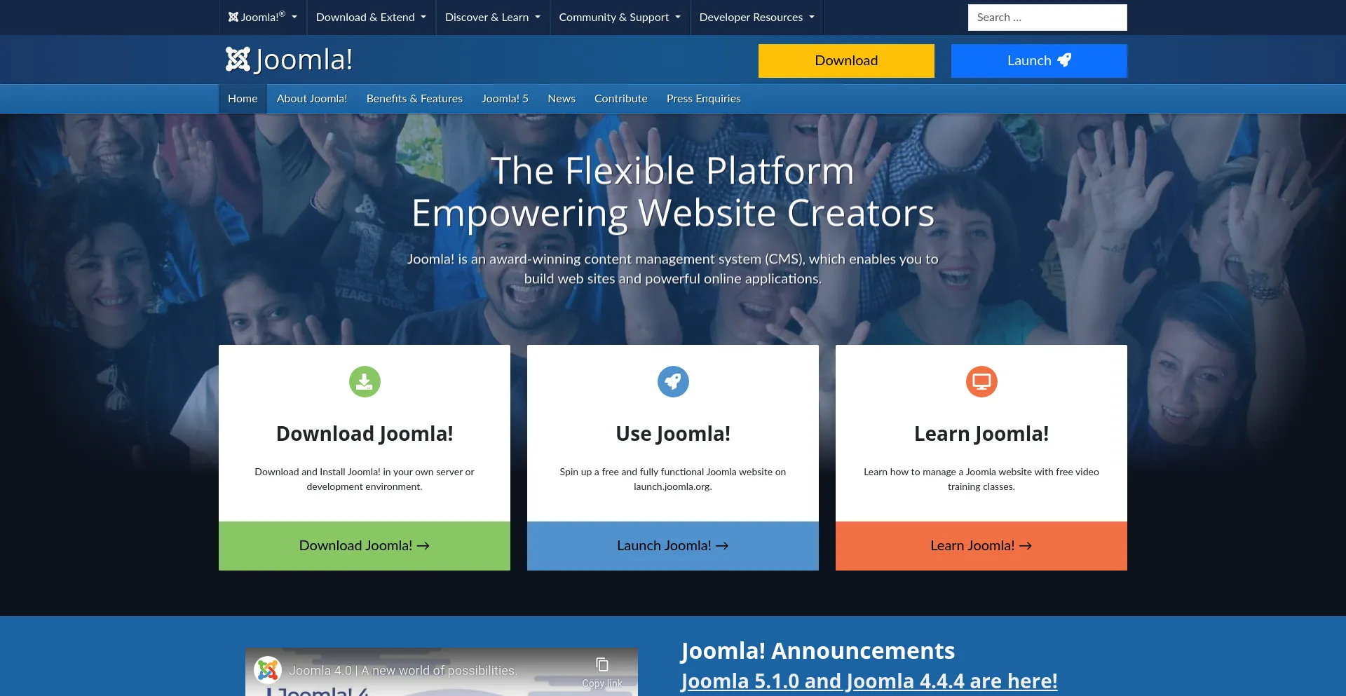 Screenshot of joomla.org homepage