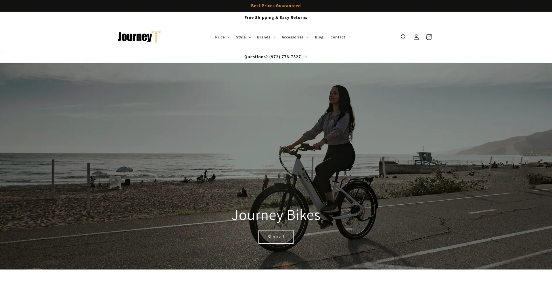 Screenshot of journeybikes.com homepage