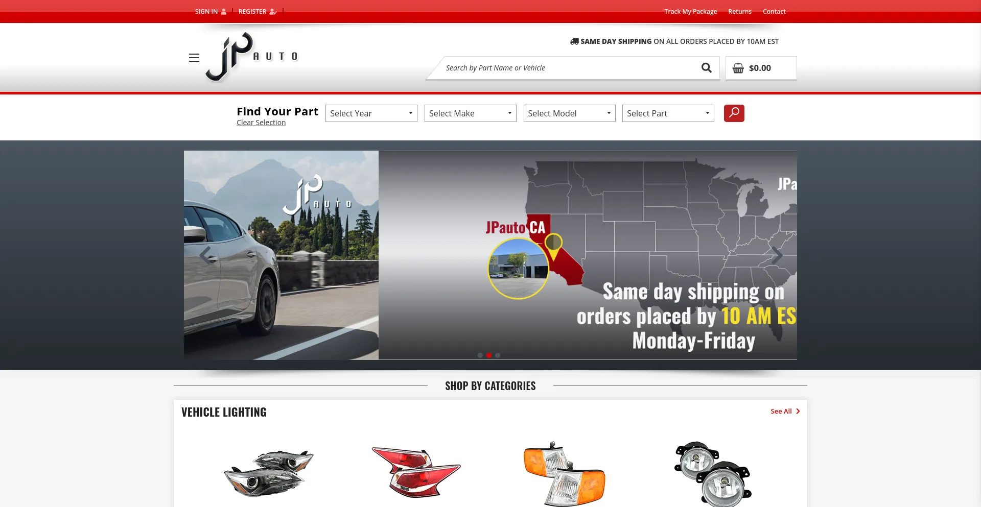 Screenshot of jpauto.com homepage