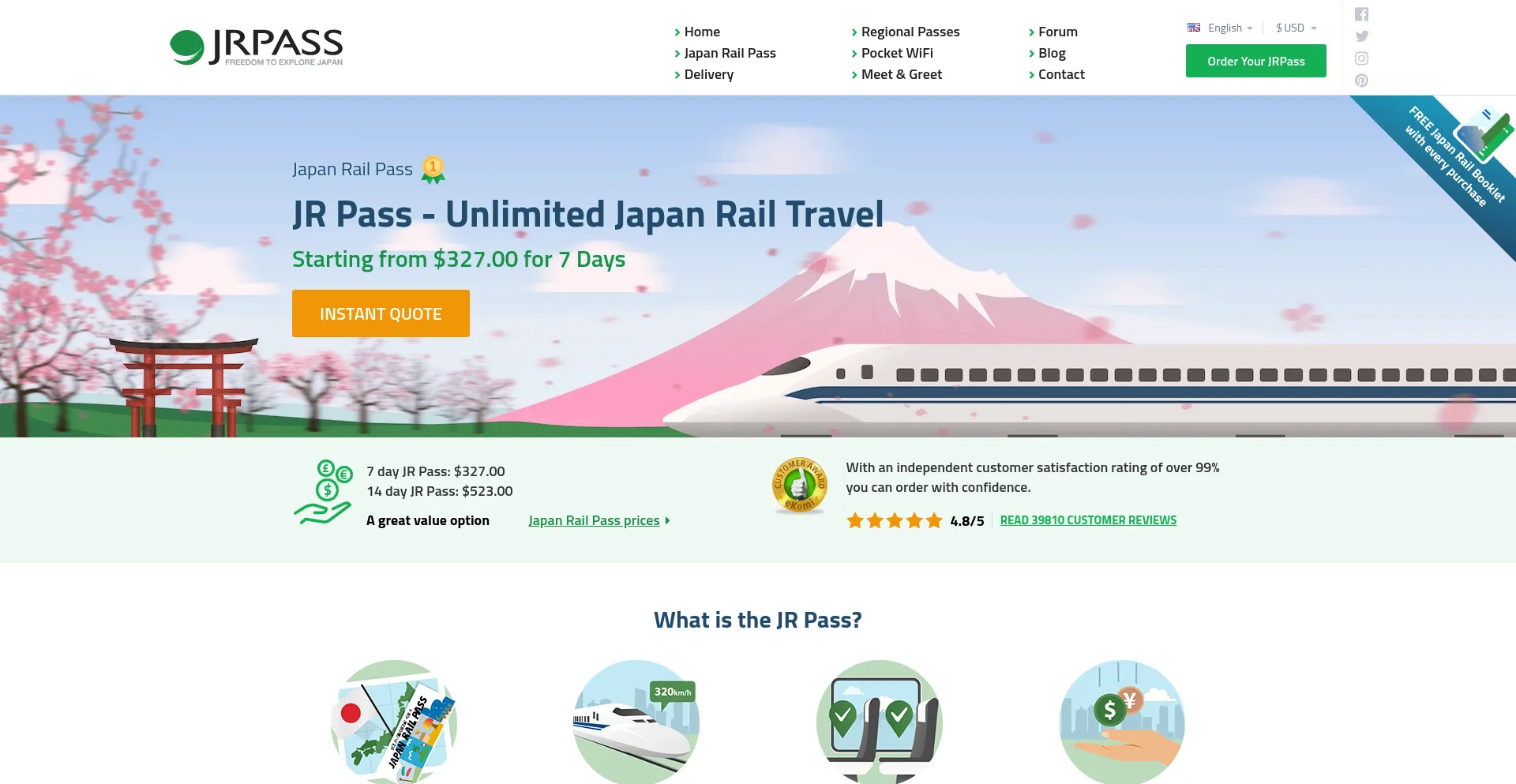 Screenshot of jrpass.com homepage