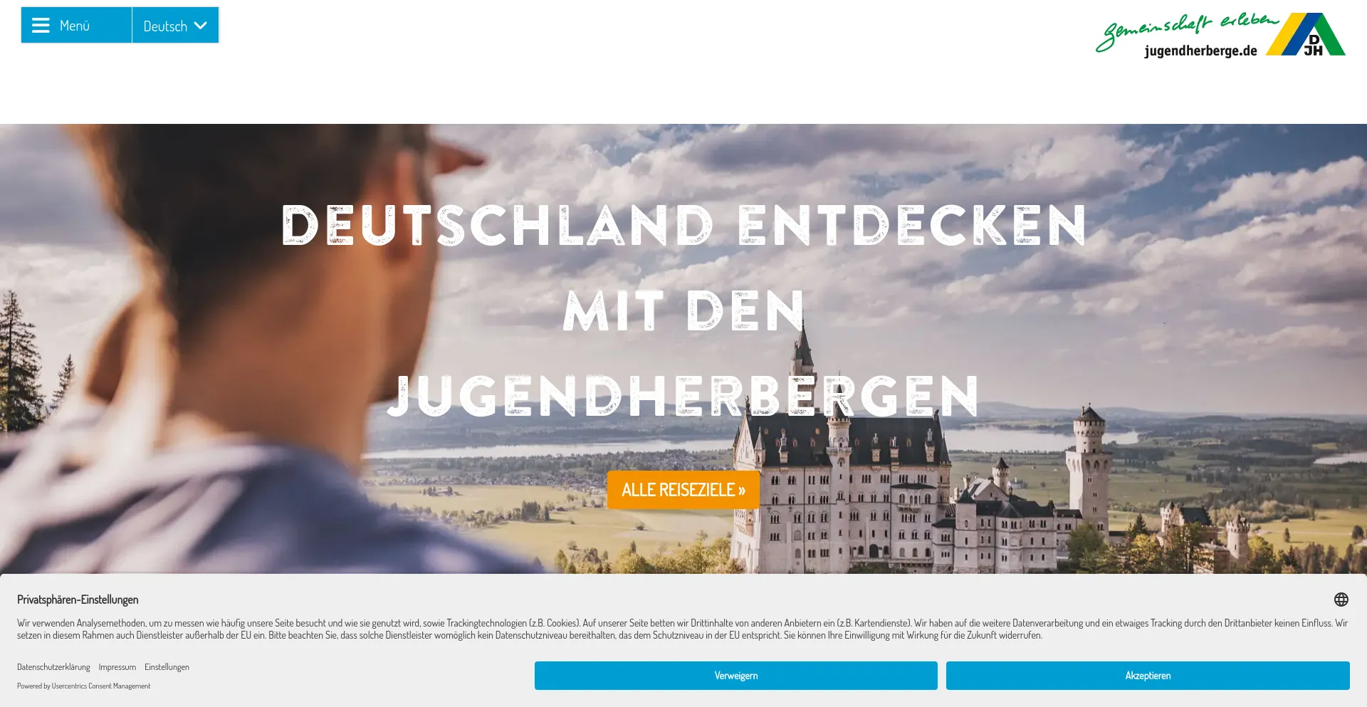 Screenshot of jugendherberge.de homepage