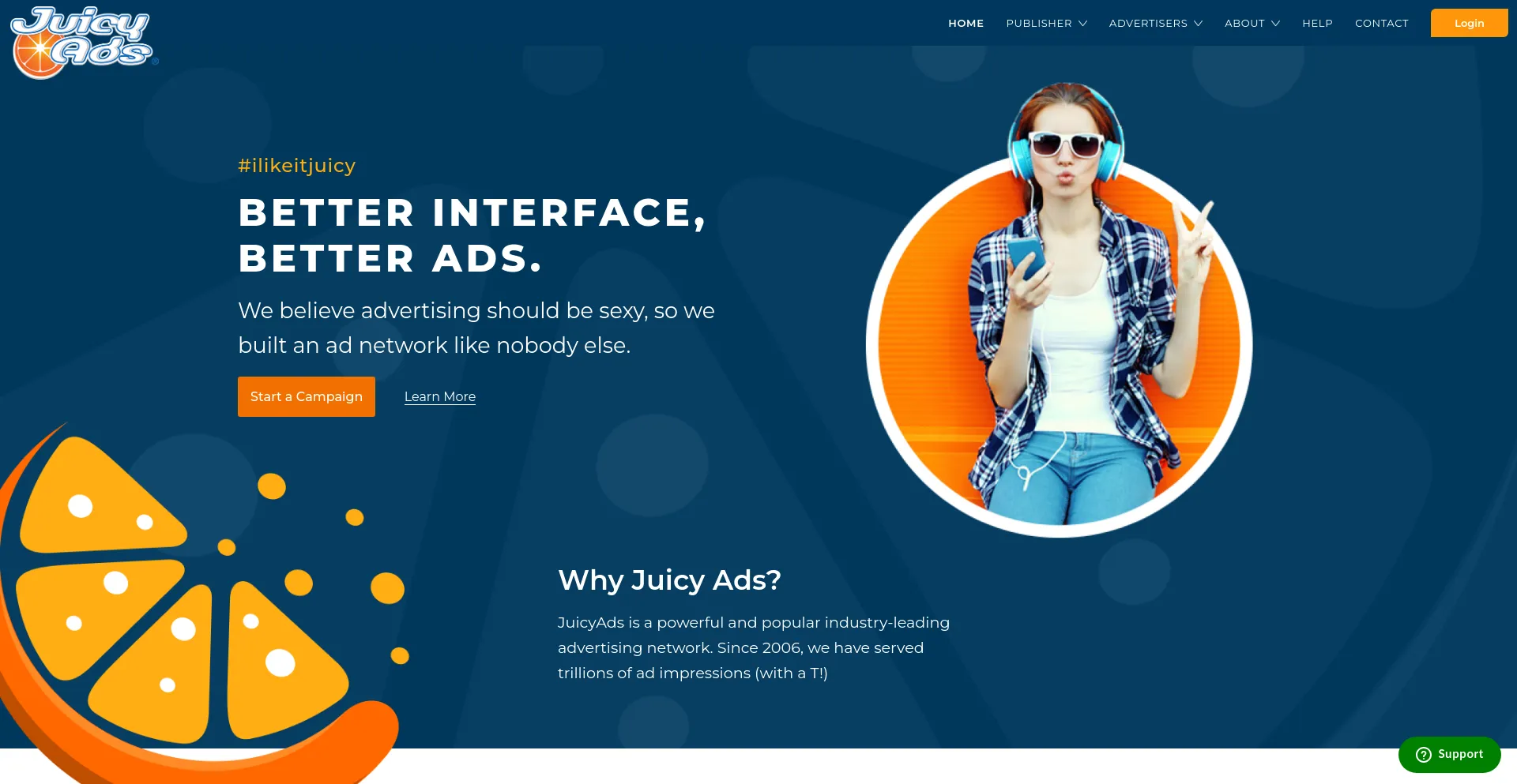 Screenshot of juicyads.com homepage