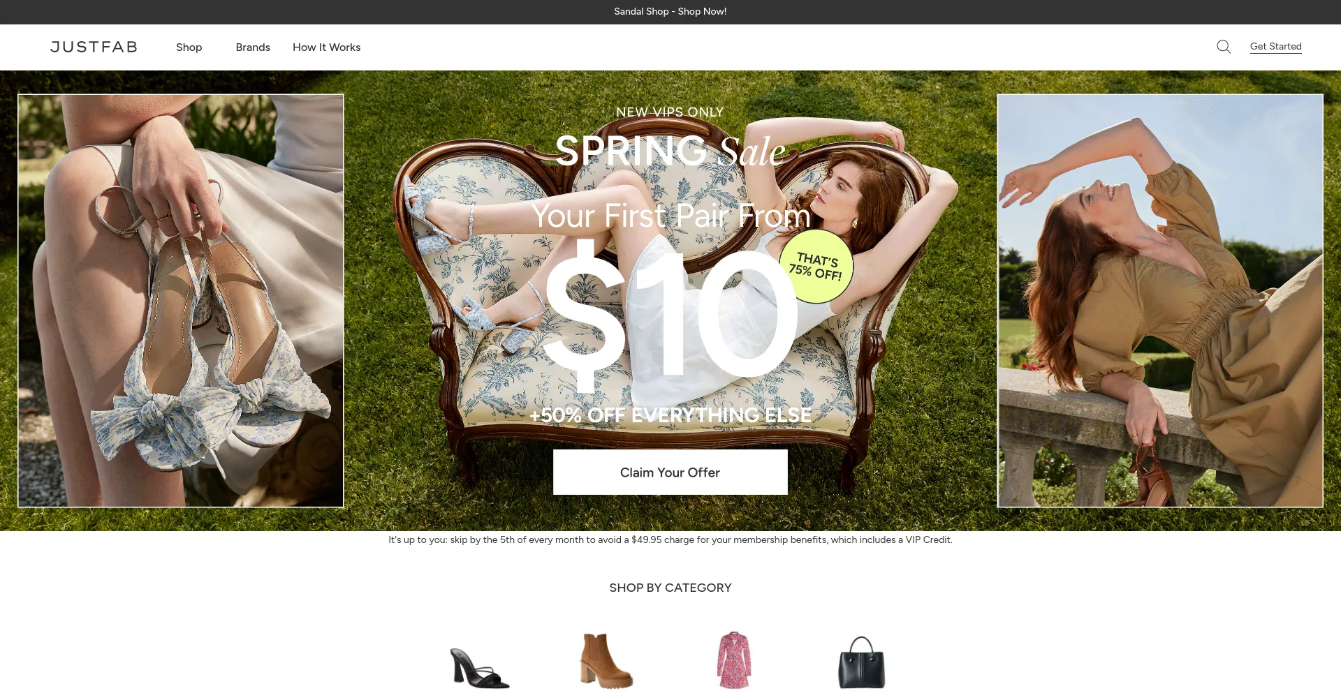 Screenshot of justfab.com homepage