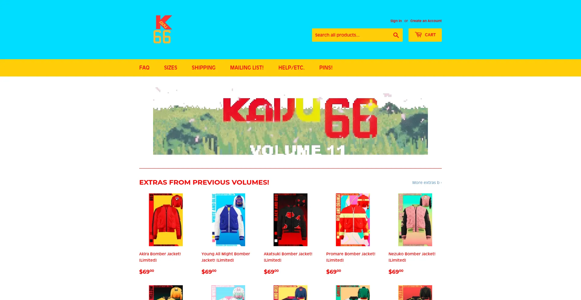 Screenshot of kaijusixtysix.com homepage