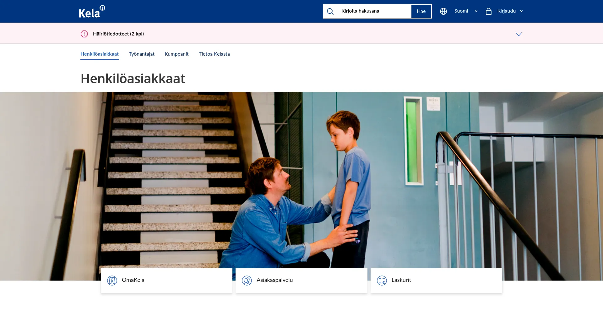 Screenshot of kela.fi homepage