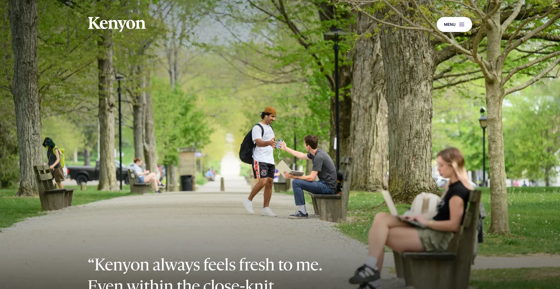 Screenshot of kenyon.edu homepage