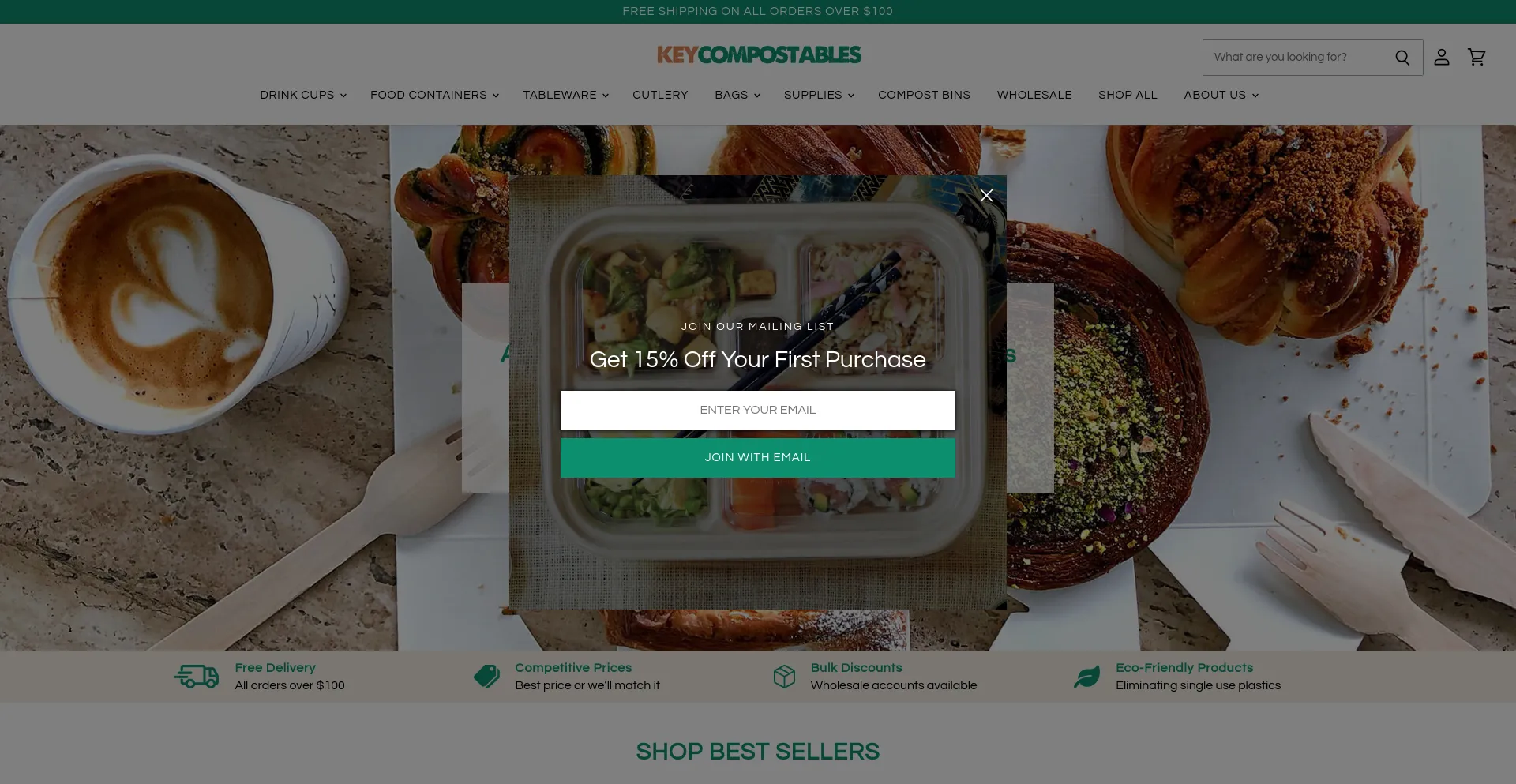 Screenshot of keycompostables.com homepage