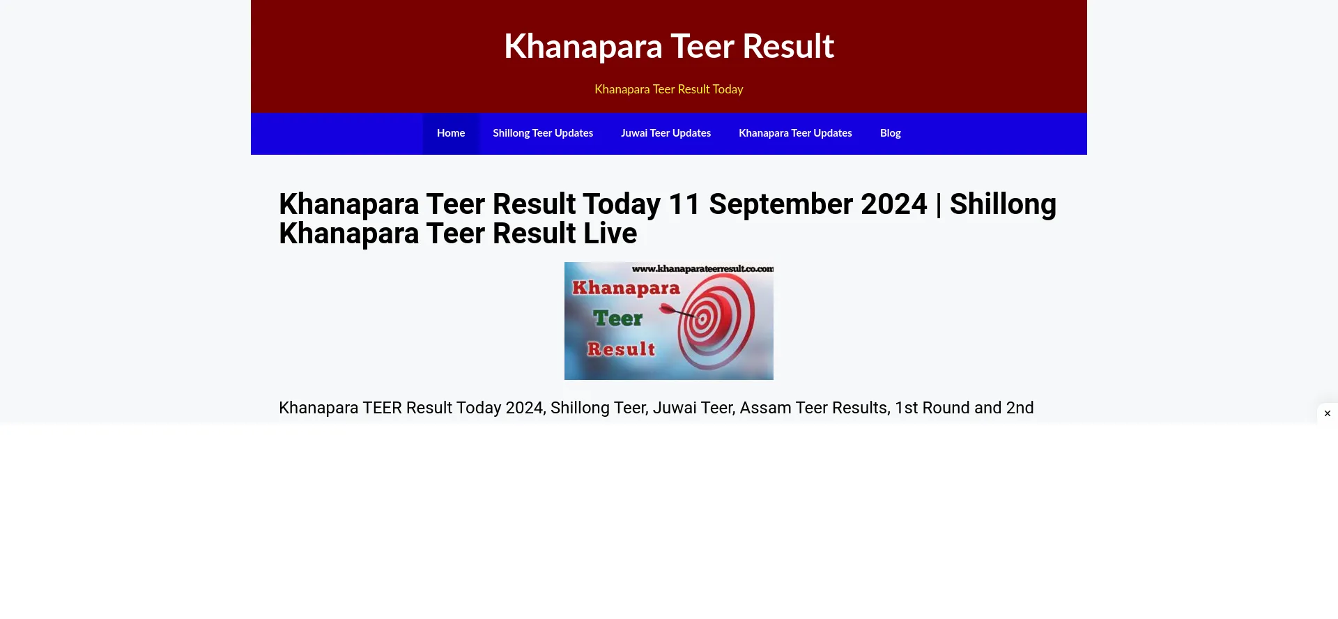 Screenshot of khanaparateerresult.co.com homepage