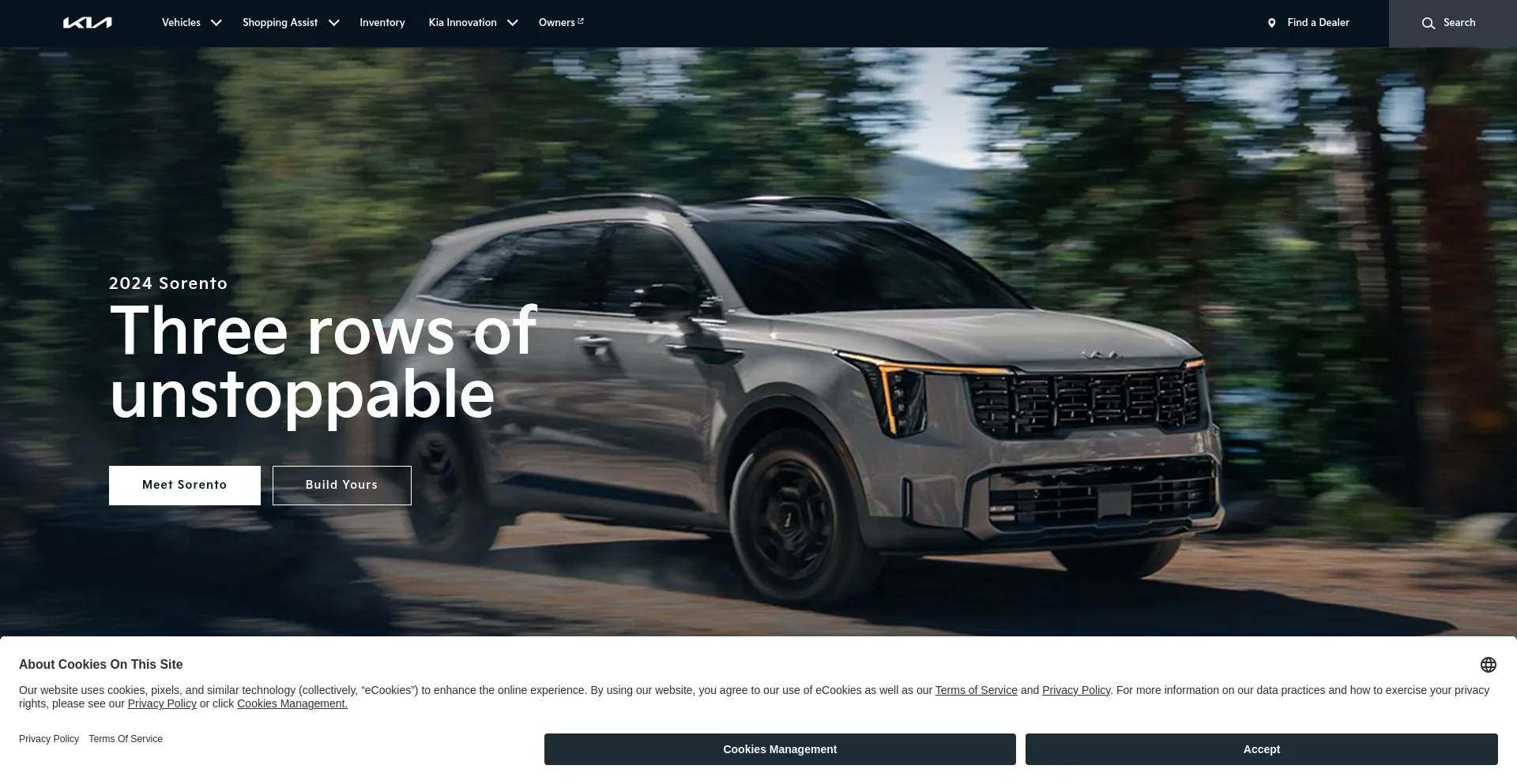 Screenshot of kia.com homepage