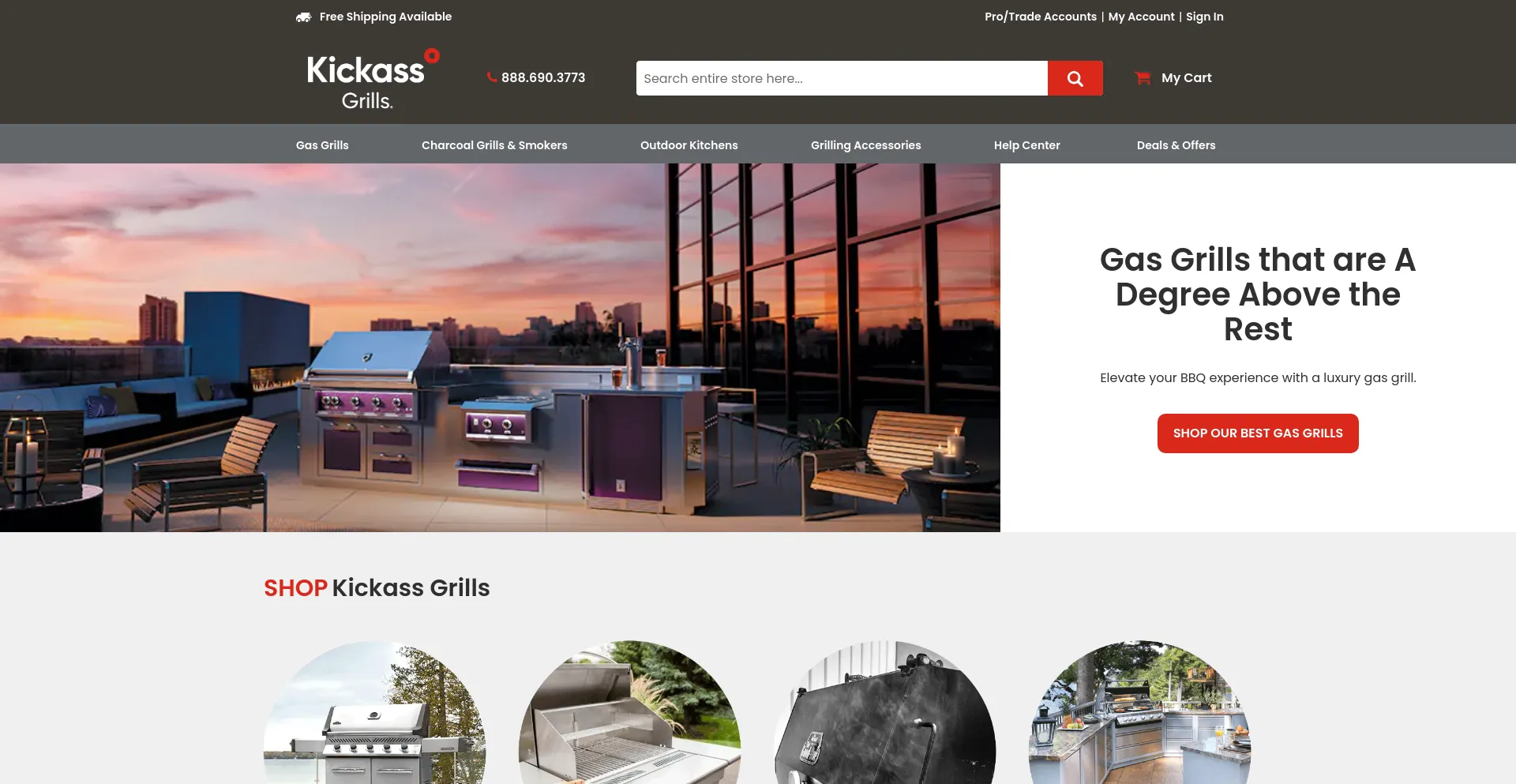 Screenshot of kickassgrills.com homepage