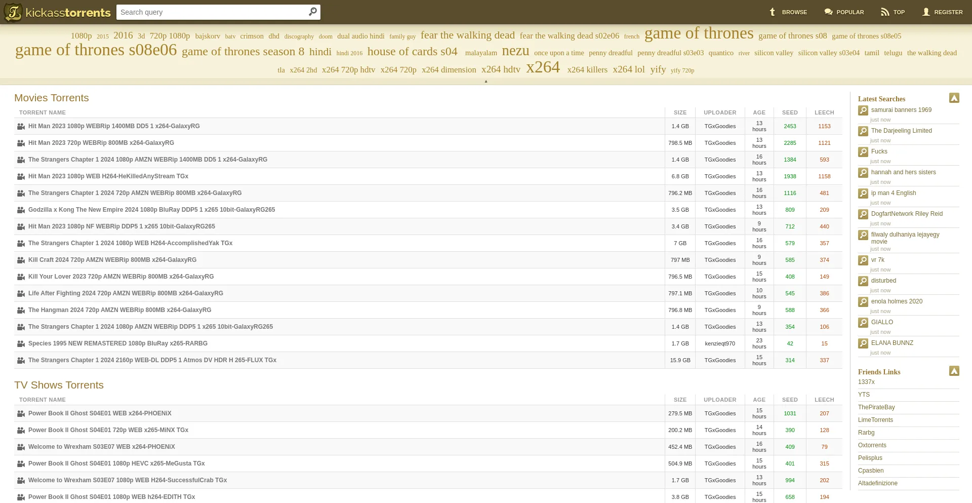 Screenshot of kickasstorrents.to homepage