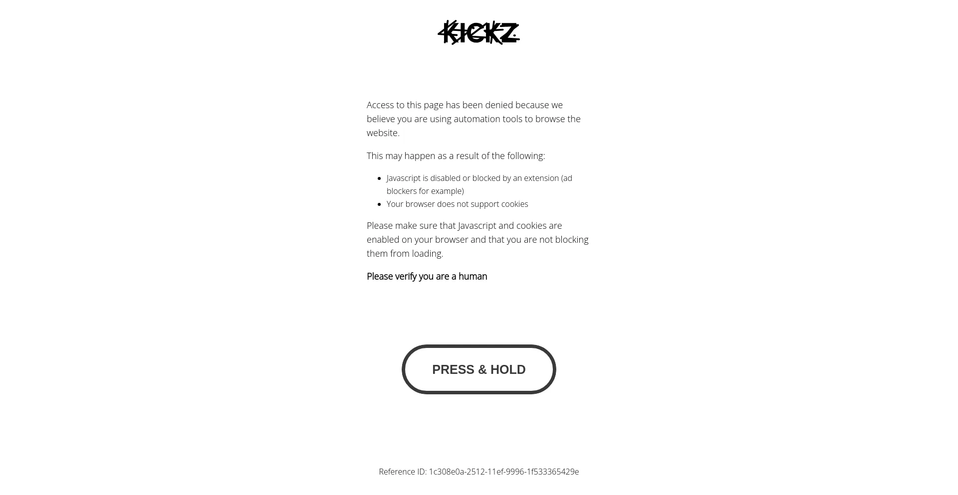 Screenshot of kickz.com homepage
