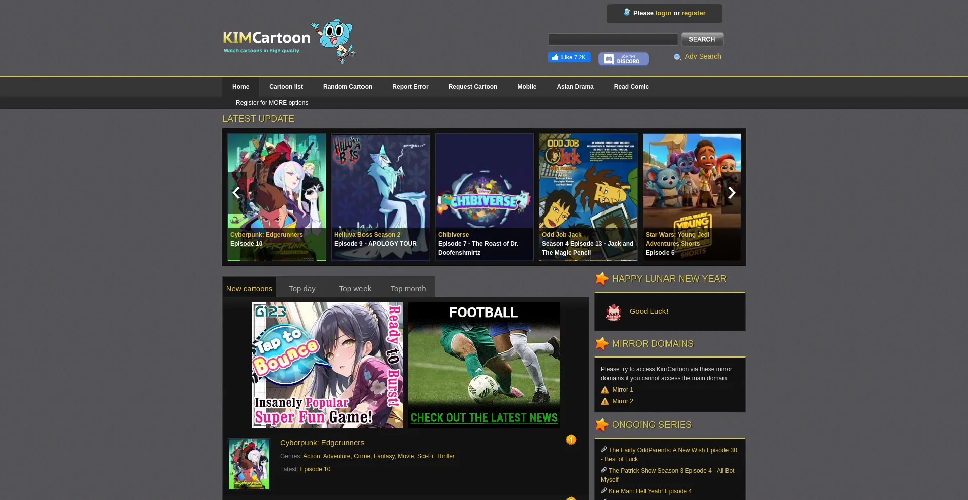 Screenshot of kimcartoon.li homepage