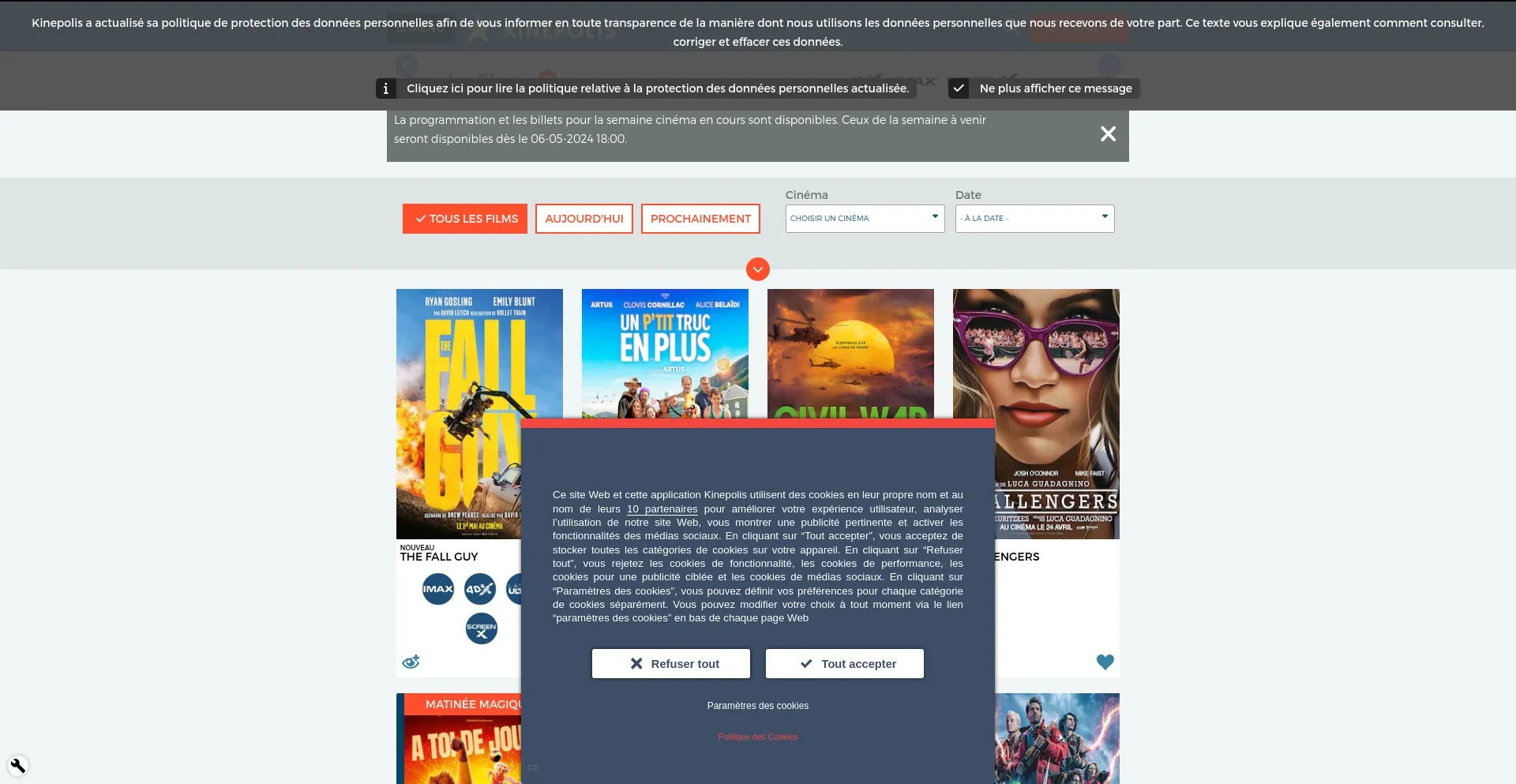 Screenshot of kinepolis.fr homepage